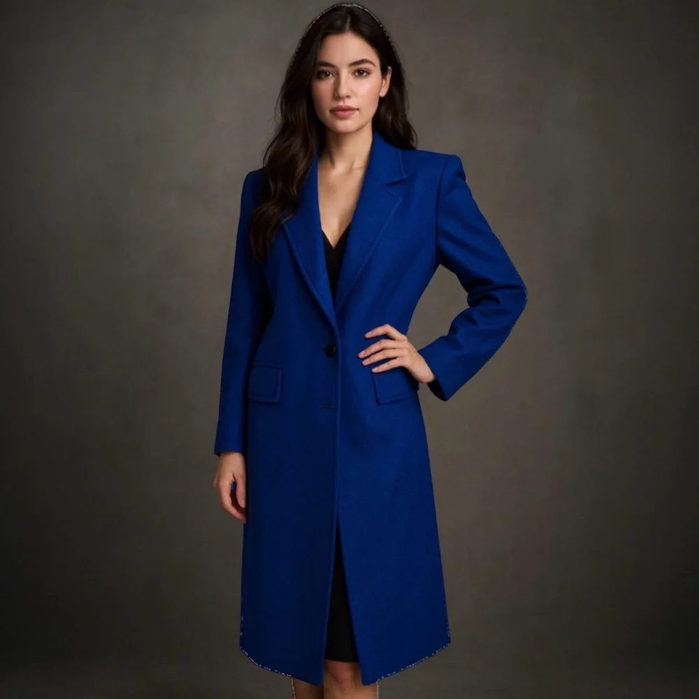 PENDLETON Pure Virgin Wool Single Breast Button Blue Trench Coat Medium Petite